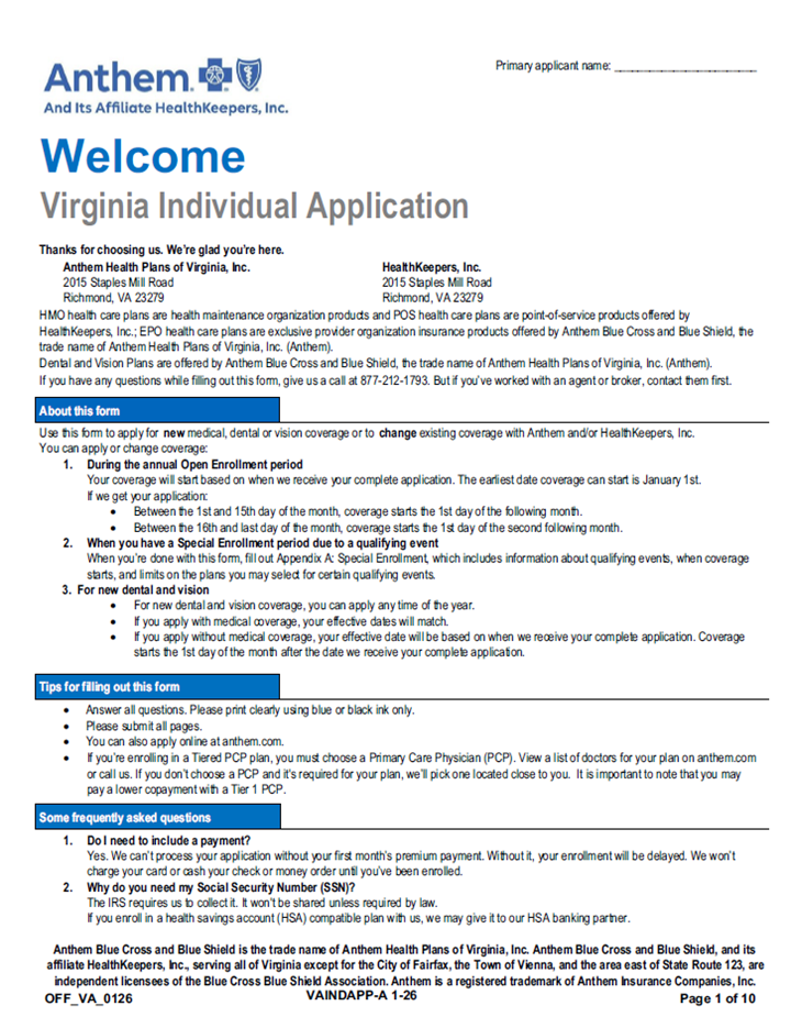 2026 Anthem Individual Off Exchange App