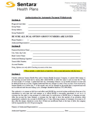 Sentara Radiology Request Form Sentara Group ACH Form | Towne Benefits