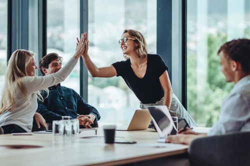 Team meeting high five
