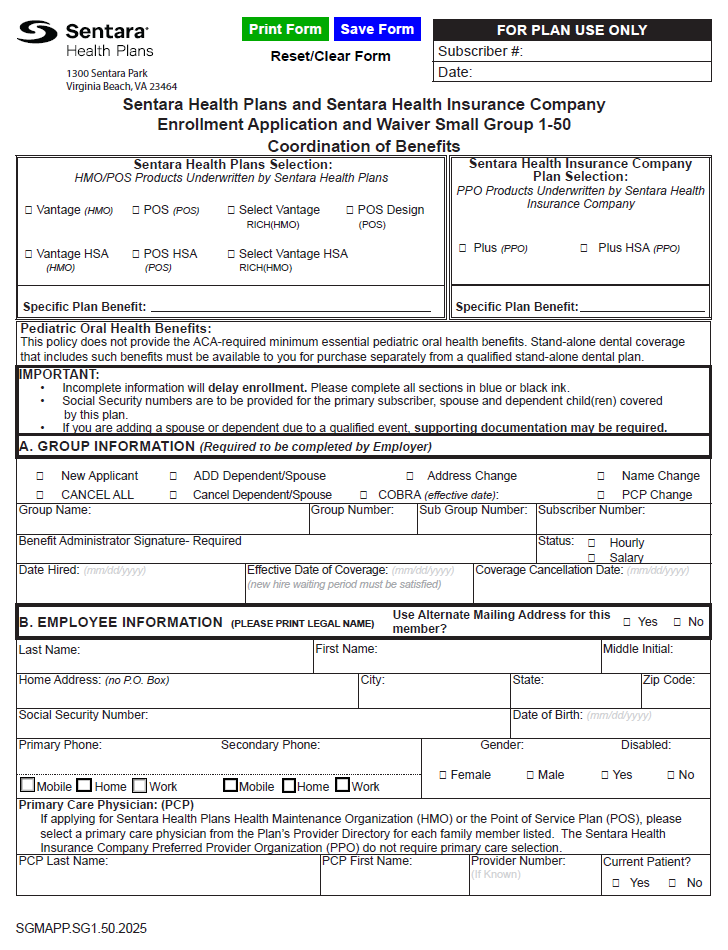 Sentara 2025 Employee Application