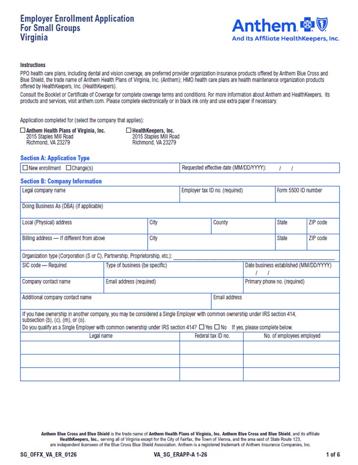 2026 Anthem SG Employer Form
