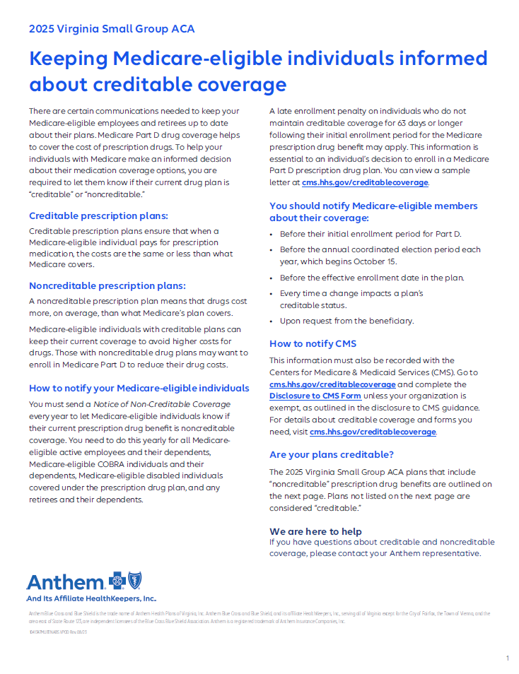 Anthem 2025 Small Group Creditable Coverage List