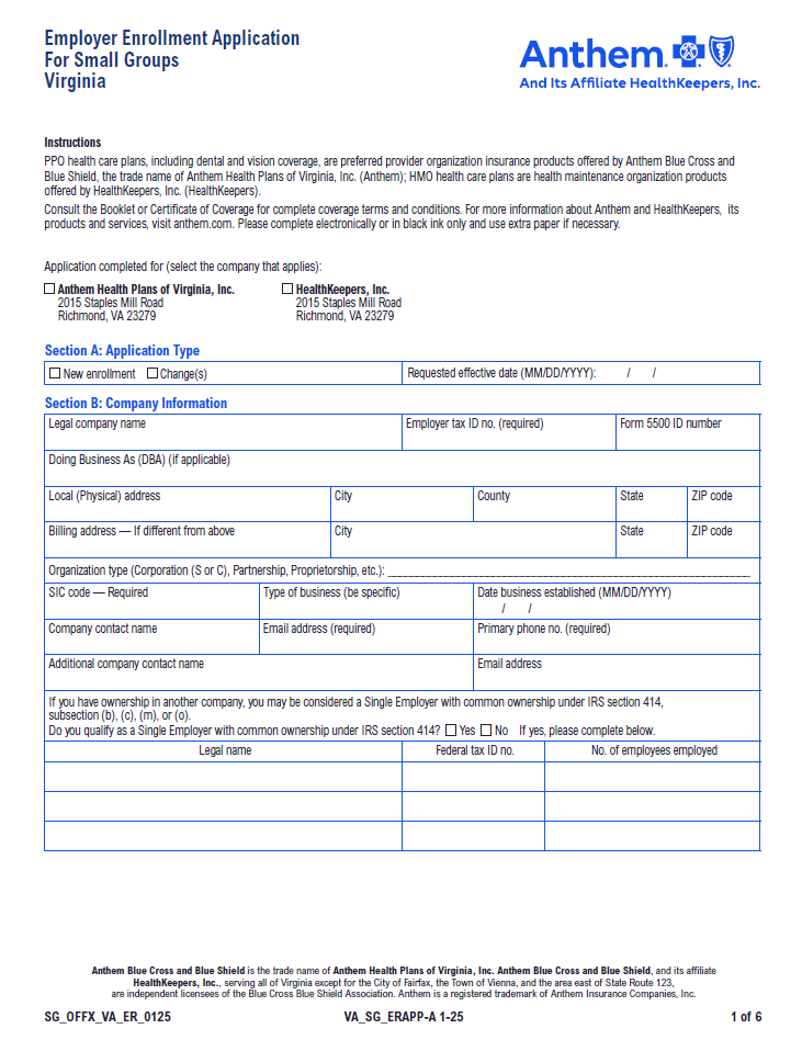 2025 Anthem Small Group Employer Group Application