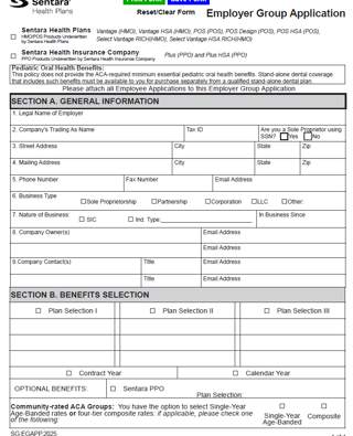Sentara 2025 Employer Group Application | Towne Benefits