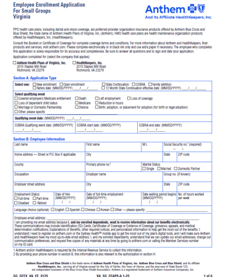 Anthem 2025 Small Group Employee Application | Towne Benefits